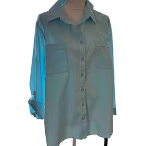 Chico's Aqua Button-Down No Iron Shirt